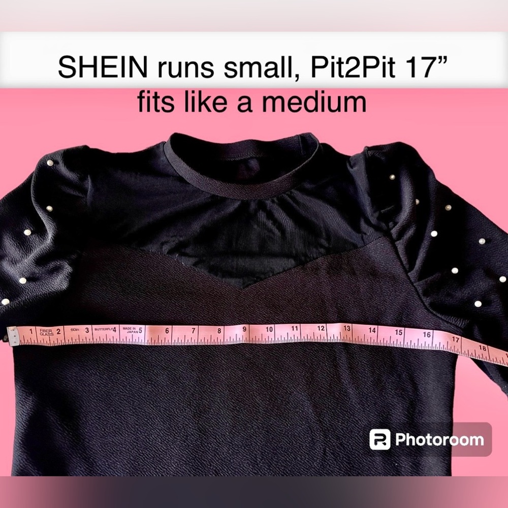 SHEIN sexy lil top, mesh & pearl accents on black, mock turtleneck, M.  NWOT - Picture 3 of 8